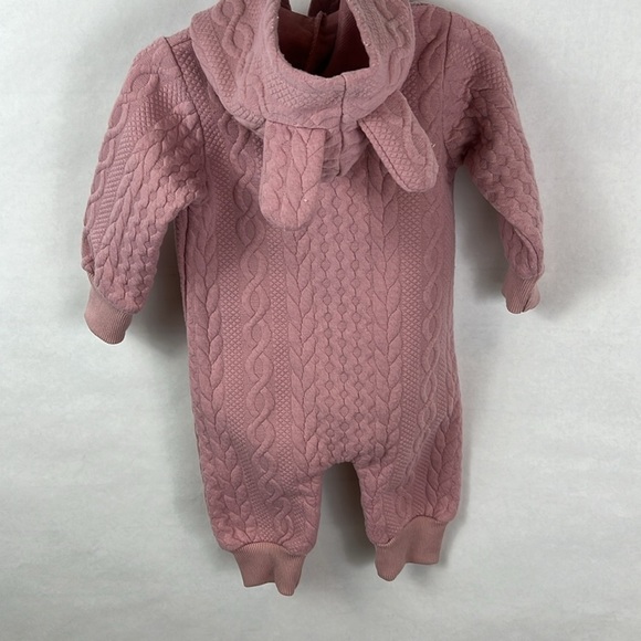 Cable Knit Baby Bodysuit | Dusty Rose Baby Body Suit | Hood with Ears! - Picture 4 of 6